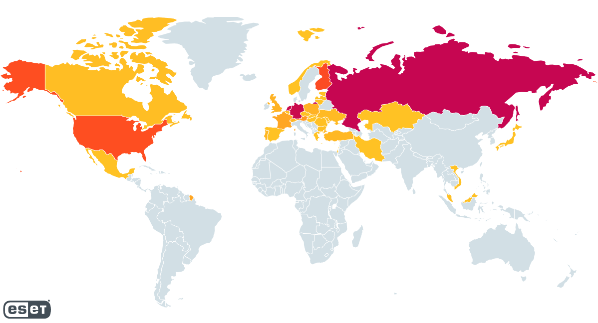 Figure 23. Heatmap showing the geographical distribution of hosted RedLine panels