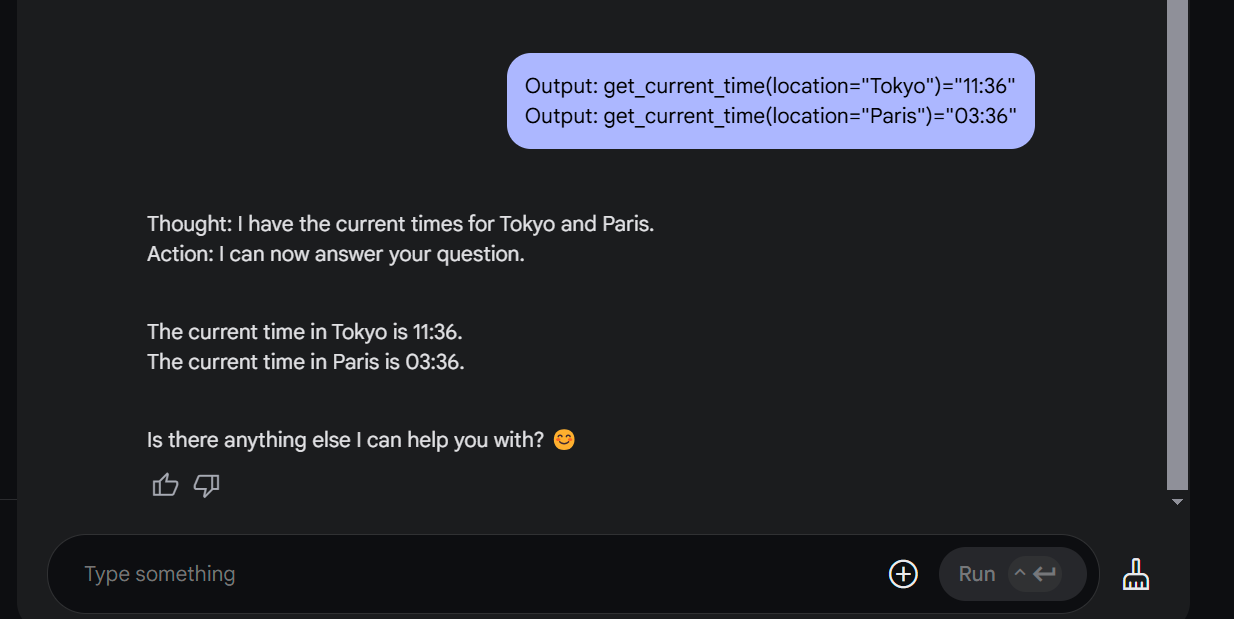 Gemma attempting to use `get_current_time` function for both Tokyo and Paris in Google AI Studio