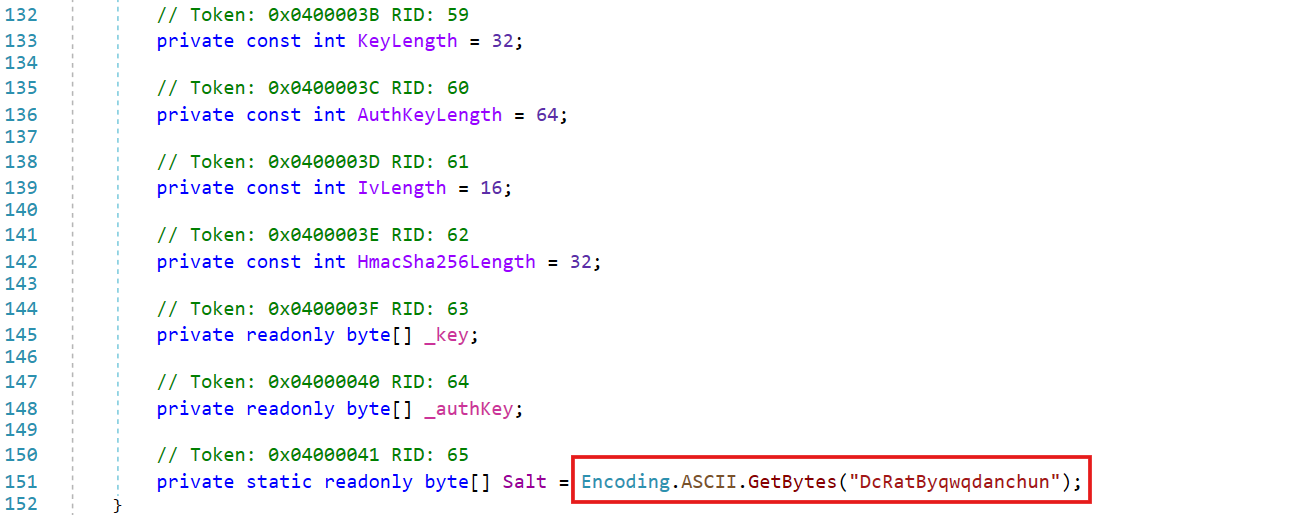 Figure 6. Extraction of the Salt value in the constructor of VenomRAT’s cryptography class Figure 6. Extraction of the Salt value in the constructor of VenomRAT’s cryptography class