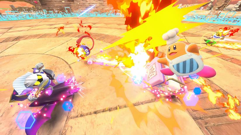 Rivers attack one another in Kirby Air Riders.