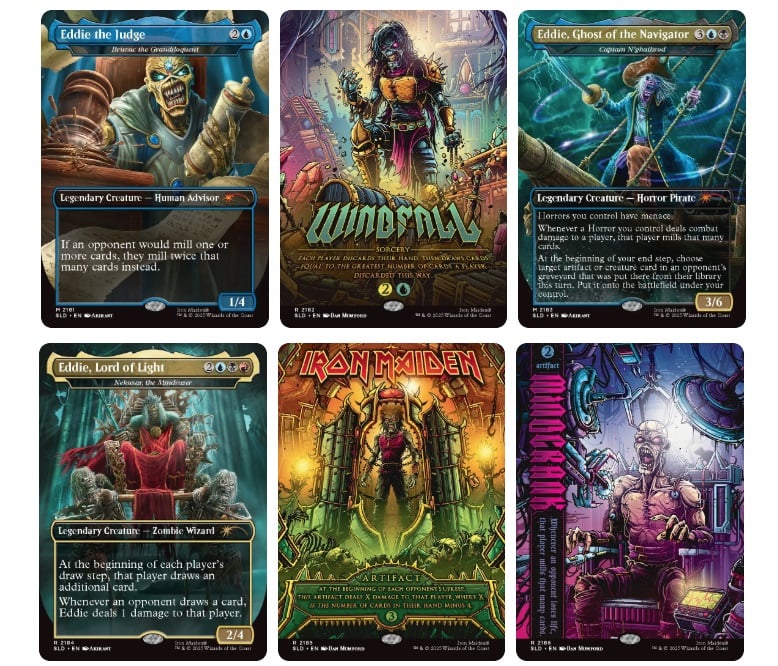 Iron Maiden skeleton appears on MTG cards. 