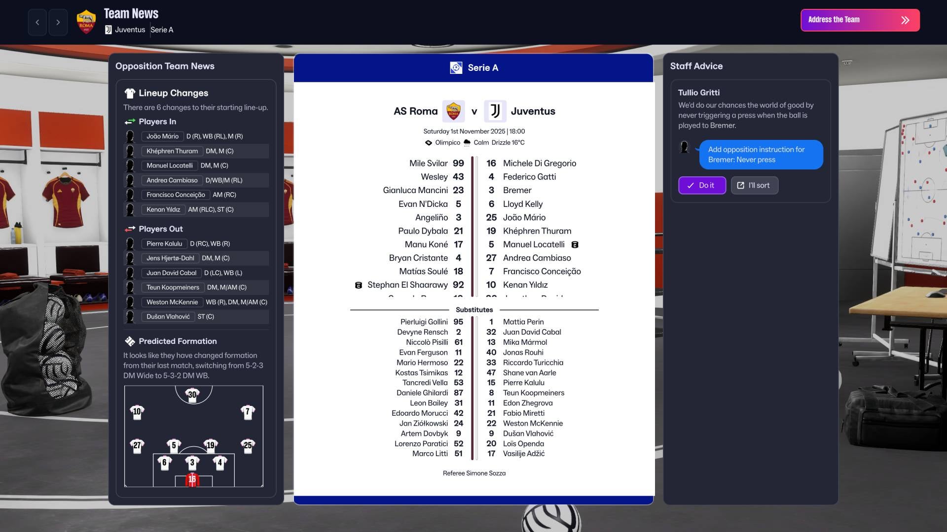 The all too familiar sight of a match fixture's player line up. It makes the heart swell.