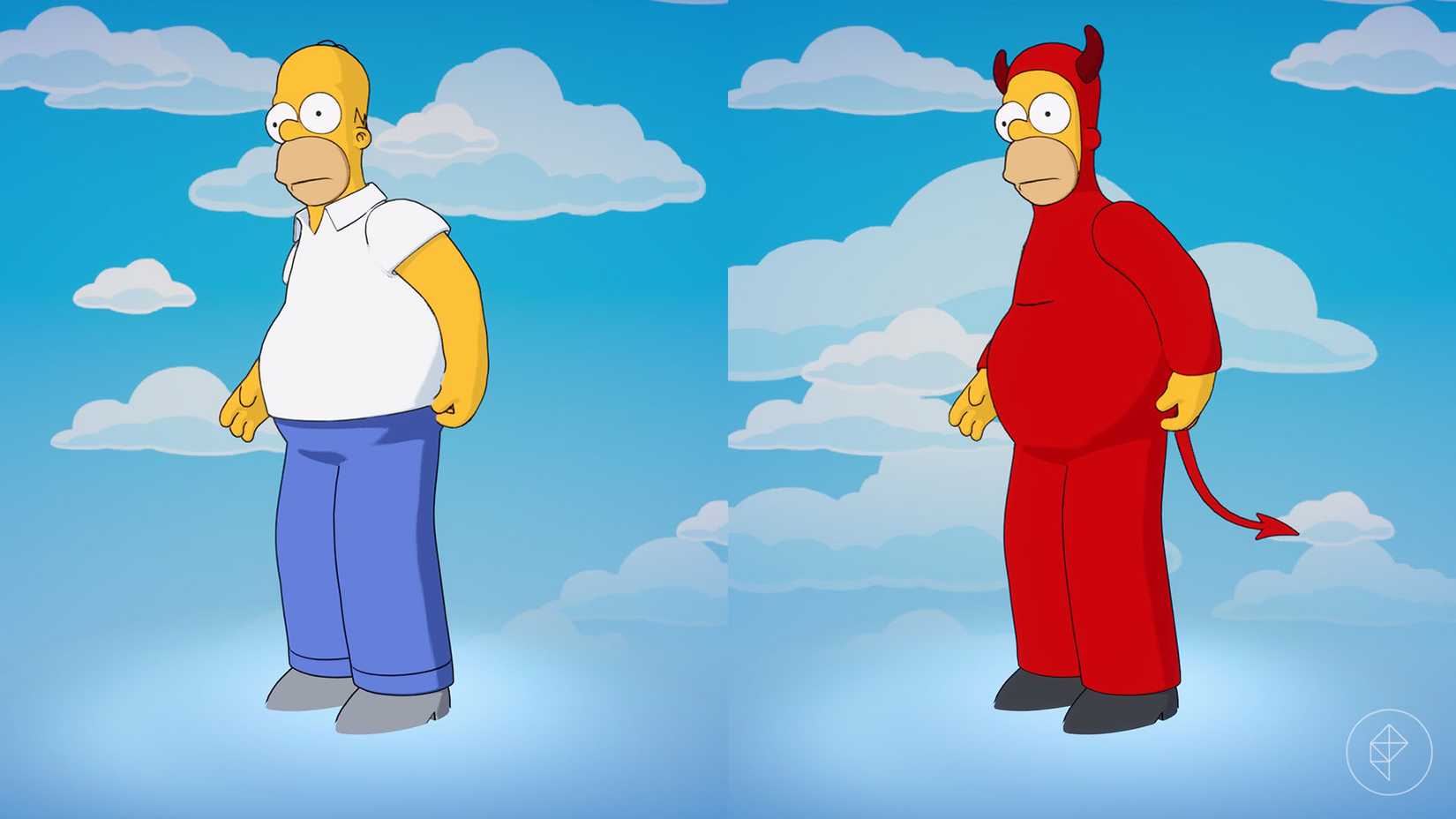 Homer Simpson and Evil Homer as they appear in Fortnite.